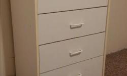 5 drawer white dresser for sale. One loose drawer handle, otherwise in good shape. Will deliver for $5 more within city.