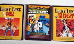 5 DVD LUCKY LUKE NTSC Colour Animation, Bande dessinÃ©e
1. Les Nouvelles Aventures de Lucky Luke, Jacpot pour les Dalton lus 5 autres Ã©pisodes. 138 min.
2.Lucky Luke - Daysy Town 1hr 12 min
3. Lucky Luke Les Dalton en Cavale 1hr. 20min
4. Lucky Luke TOUS Ã�