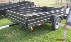 1 - 4 x 4 $300
1 - 5 x 8 box trailer with fold down gate $600
2 - 4 x 8 box trailers- 1 $600 and 1 is $800
1 - 6 x 9, 3500lb, with fold down gate $1100
 
other sizes are available call for details
 
All trailers are brand new, complete with lights, chains