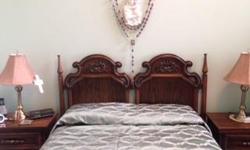 Beautiful Solid Wood Bedroom Suite in Excellent condition
Headboard for double bed
Dresser with mirror, two night tables and Highboy Cabinet
Smoke free, pet free home
Must pick up
