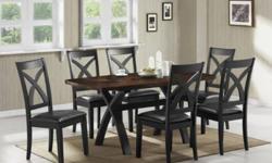 5pc Dining Set w/ contrasting two-tone finished table and black-finished chairs with PU-upholstered seats
 
Table ? 65x36x 30? H
Chair ? 20x23x40? H
 
English Lane Furniture
Factory Direct Prices & Free Delivery!
The best deals on Mattresses, Bedroom and