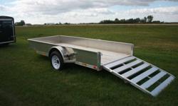 Ultra 5x12 Aluminum Solid Side Utility
Solid ATP sides
Fold flat bi-fold gate ramp
Pressure treated decking
15 inch wheels
Single 3500# axle with E-Z Lube hubs
L.E.D. tail lights
2? coupler
2990# GVWR
700# curb wt.
2290# payload
We Will Deliver!
Stock #