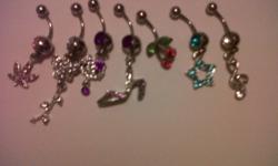I got an assortment of brand new never used body jewelry. 6 dangly belly and 14 acrylics, 20 lip rings (ball, spike, dice, and diamond), 5 nose and 5 hoops, message me for pictures .. U can message me Chantelle Moreau on Facebook too I will reply to your
