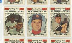 Hello...
 
I am selling a number of 1961 Topps baseball cards.
 
Included in the lot are Roger Maris, Hank Aaron, Lou Gherig, Willie Mays, Mickey Mantle, Brooks Robinson, Warren Spahn, and many more.
 
The book value for these cards is around $2000.  I am