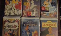 I have 6 Disney movies still wrapped in the original plastic.
1  Cinderella
2  The Aristocats
3  101 Dalmatians
4  Snow White
5  The Lion King
6  Pocahontas
$8 each. or take them all for $40
Mike
705 930 2636