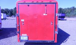 6x12 Red Haulin Trailer/ Camper
Great shape with rear ramp door, 1 Side window, Detachable screen side door, Detachable rear screen door, Front counter top and sink with 12V RV pump, Under and overhead cupboards, Side wall shelving with storage bins, Two