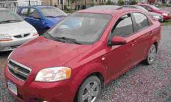 "ALL INCLUDED! SAFETY & E-TEST & CAR-PROOF & FACTORY WARRANTY. NO HIDDEN CHARGES, JUST + TAX!? 2008 CHEVROLET AVEO LT. Automatic, 4drs. Sedan, AC, Fully Loaded, Sun-Roof, PW, PL, PM, CC, PT, Key-less, Tilt, MP3/CD, Anti-theft, Fogs, 1.6Liter, Burgundy.