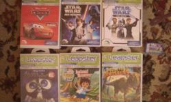 7 games for original Leapster hand held system.
WallE
Ratatouille (no case)
Cars
Starwars Jedi Reading
Digging for Dinosaurs
Star Wars Jedi Math
Diego