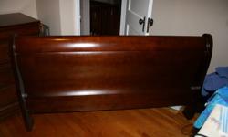 7 piece bedroom set, queen size:
 
Sleigh bed headboard and footboard (with wooden rails) queensize, two night stands, dresser with mirror and tallboy dresser for sale.    Pictures are attached.