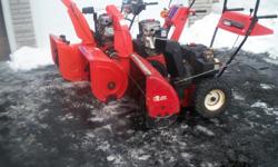 mastercraft machine work fine---8h.p. 26in cut electric-start--easy tohandle --big wheels cheap machine but do the job---no lifetime warantee---but have taillights warrantee----200.00 thanks 613 822-6624