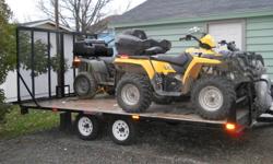New 8x14 tandem axle, pt plank deck, split fold down 6' ramps, 6-1200lb tie downs, 2" coupler, 12" tires, spare included, holds 4 full size bikes, located in New Liskeard 705-648-0303