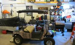 I have a 97 electric Ezgo golf cart wrapped in a camo skin. Has 4 inch lift with new 22 inch tires and rims custom roof and carry basket for the front for your chainsaw or gun or beer cooler. Has new Trojan batteries and charger. Needs the seat to finish