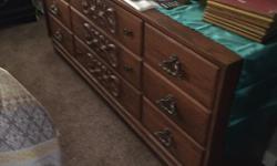 IN GOOD CONDITION..MEASURES 85"L X 17.5" D AND H IS 29.75"...SOLID WOOD AND HEAVY