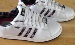 Women's adidas sneaker. White and pink plaid. Worn once and daughter didn't like them.
