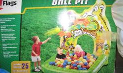 Animal safari ball pit has 25 plastic balls and another 50 extra balls and extra Clifford ball net.Great condition.Hours of play for the kids.