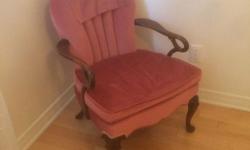 selling my antique arm chair. I inherited this chair from my Aunt who was the original owner. Not sure of the age but I would say 30s or 40s. Covered in a beautiful high quality velvet fabric . Beautiful carving on the legs . Some minor scuffs in the