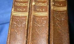 This lovely set of 3 antique books has pictures and artist bios from selected masterpieces of famous art galleries around the world.  All the painting repros are intact and in mint condition. The paper with the print has some spots. Odhams Press, London