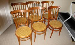 I am selling a set of 6 Bentwood, caned chairs. All are in excellent condition except for a small tear (easily repaired) in the cane of one chair. For sale at $150 for the set or best offer