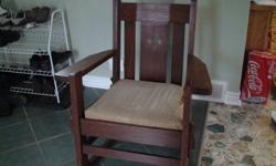 FOR SALE IS MY ANTIQUE MORRIS STYLE MISSION OAK ROCKING CHAIR.  IT'S IN THE SAME ARTS AND CRAFTS STYLE AS STICKLEY AND MORRIS....THE OLD MAN I BOUGHT IT FROM SAID IT WAS A MORRIS CHAIR.  IT HAS FANTASTIC CRAFTSMANSHIP.  THE CHAIR NEEDS A NEW CUSHION AND