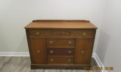 Antique Wood Server with Drawers and two Side Doors and Shelf