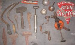 MANY ANTIQUES FOR SALE 
ALL LISTED WITH PRICES.  ANY QUESTIONS PLEASE  E-MAIL OR CALL 242-2241 AFTER 5PM. THANKS
cutting knives $10.00 each
wood hammer $10.00
pipe wrench $15.00
stop leke stick $10.00
oil cans 3 $15.00 each
grease gun $20.00