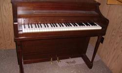 Older appartment size piano made by Melodigrand Corporation of New York USA. Size is 37 inches high, 42 inches wide and 24 inches deep. I counted the white keys and there are 38. It is in very good condition. Been in heated storage and not needed anymore.
