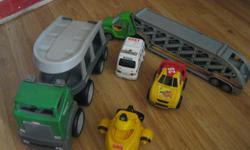 Assorted Cars / Trucks
We are down-sizing son's toys
Great for any child
Perfect for daycare
Includes:
Race Car - push it backwards & the car goes on its own
Little tykes truck
Ambulance
Submarine with man / suit
Car hauling truck
Approx a $40+ value for