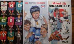 Hockey fans memorobilia I have a large collection of older NHL schedules for sale Its time to part with some of these pieces Serious collectors will thoroughly enjoy these near mint schedules Prices starting at $5 per schedule  Check the sample photos