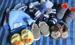 Socks (never worn, son outgrew them to quick), a few hats, and some shoes for baby, 0-3m