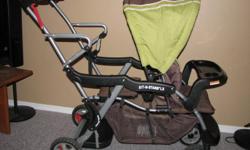 Excellent condition.  Awesome stroller for outings with the little family.  2 cup holders and a small storage compartment up top where ya push and tonnes of cargo space below.  Folds down very quick and easy.  The sun Visor comes off very quick and easy