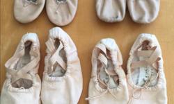 We have 5 pairs of ballet shoes that are various sizes. Some Leather Capezio brand and some split sole canvas ones by Sansha. Approximately sizes 3-7. These have fit my daughters from the ages of 7 to 11.
$10 each.