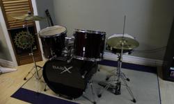 6 pc BasiX drum kit including pedals, drum sticks, stands, stool and associated hardware. Great starter kit !