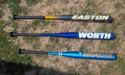 Bats for sale
~Easton Edge 28 oz 34" metal $40
~Worth Silencer (dark blue) 26 oz 34" metal $35
~Worth Fast pitch (light blue) 21 oz 30" metal $25
We are located in Orleans. See our list of other items for sale. First come, first served.