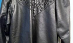 Full length, soft genuine leather, black, embroidered detailed back, unique lion's head metal buttons, size 9/10, mint condition, no wear and tear, smoke free home. $200.00 o.b.o. If interested please email.