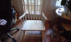 All wood rocker in great shape not broken and does not squeak. Paint is chipping a bit on the rocker parts but that makes it shabby chic. Asking $30.00 obo please text or phone for quicker reply