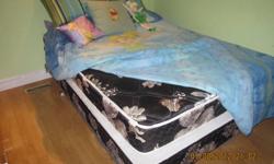 Bed comes with mattress, box spring and wooden headboard. It is a double bed
Dresser is in fairly good condition, there's a few scrape marks and scratches on the top, but other than that it's in working condition. In picture below, stereo is not