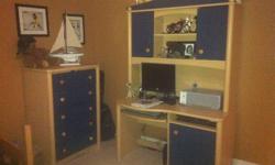 Boys bedroom furniture available... ** mint condition ** light oak/blue color
 
Set contains:
Headboard/Footboard/Rails
Nightstand
Dresser
Desk/Hutch
TV Armoire
 
Originally paid over $2000