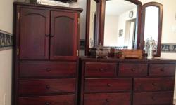 Queen Bed (Headboard, footboard, matching armoire, two night tables & dressing table)
Original Natural Wood color treated. See pictures - bed dismantled and not in picture.
Set in excellent condition.
Please make appointment to view, make reasonable