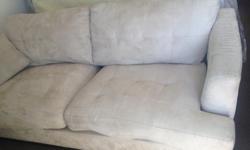 SOLIDLY BUILT. ULTRA SUEDE FABRIC in excellent shape. Needs some TLC for someone who wants to do a little light restoration on the cushions. This one is clean from a smoke and pet-free home.
Measures: w 85" d 40" h 33"
ASK ABOUT DELIVERY