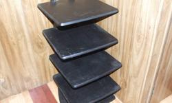 Heavy wood shelving unit can be used for game systems/ stereo's/ dvd player etc, black in color, its a little dusty but in perfect condition otherwise