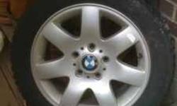 BMW Winter Tire PKG. 205 55 R16 BMW OEM alloy rims and Nokian
Kakkapeliitta winter tires. These Nokian tires are highly rated. Check out the ratings, I did when I bough them.
The rims are in great cosmetic shape and tires have most of the tread left