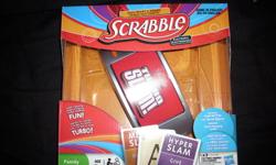 All games work and have all there peices, cards and dice. There in great condition. Only played a couple times.
Scrabble Turbo Slam - Excellent condition, only played once. Great game. I just have no one play it with. - 25$
Snakes And Ladders Tin - Great