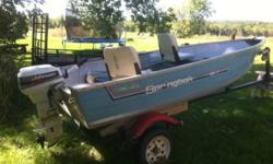 This is a deep and wide 12ft springbok aluminum fishing boat with a 9.9 johnston no leaks in boat and motor runs excellent, never had any problems, also comes with humming bird portable fish finder, fuel tank, boat safety kit, and paddles. 2000.00 obo or