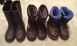 For sale are three pairs of boys boots - one pair of rain boots and two pairs of winter boots. All size 13 and in good condition. $5 each.
**UPDATE: ONLY THE BROWN BOOTS ARE LEFT**