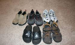 5 pairs of shoes - Very good condition
Geox - Sz 12
Merrell - Sz 12
Adidas Runners - Sz 13
Sandals - Sz 13
Teva Sandals - Sz 1
 
Call, text or email me.