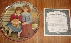 Bradford Exchange, Kindred Moments Collection by Chantal Poulin
 
Plate One: Sisters in Blossoms - excellent condition, Plate number 31M, no box but Certificate of Authenticity is present
 
Plate Two: Close at Heart - excellent condition, Plate number