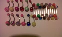 I sell brand new 16g body jewelry for cheap! .. Acrylic belly and tongue (sparkly, solid color, and different designs), lip (ball, spike, diamond, and dice), and hoops (captive and twister) are 1$ each or 6/5$ or make me an offer if you want more and my