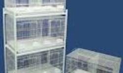 Offering four white-wire collapsible breeder cages with stand.  Cages are approximately 16"high x 20" deep x 36" long. Each cage can be divided into two sections by a removal wire wall that slides in from the front.  Great for introducing new birds, or if