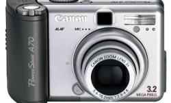 Product Description
High design meets advanced functionality in this Canon Power Shot A70 Digital Camera. The A70 looks sleek with a metallic handgrip and aluminum front cover. The 3.2 megapixel sensor and 3x optical zoom and 3.2 digital zoom (9.6 x