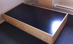 For single mattress. Wooden bed frame with two built in drawers
Dimensions (L X W X H): 77 3/4 x 41 1/2 x 14 1/4
Must pick up.